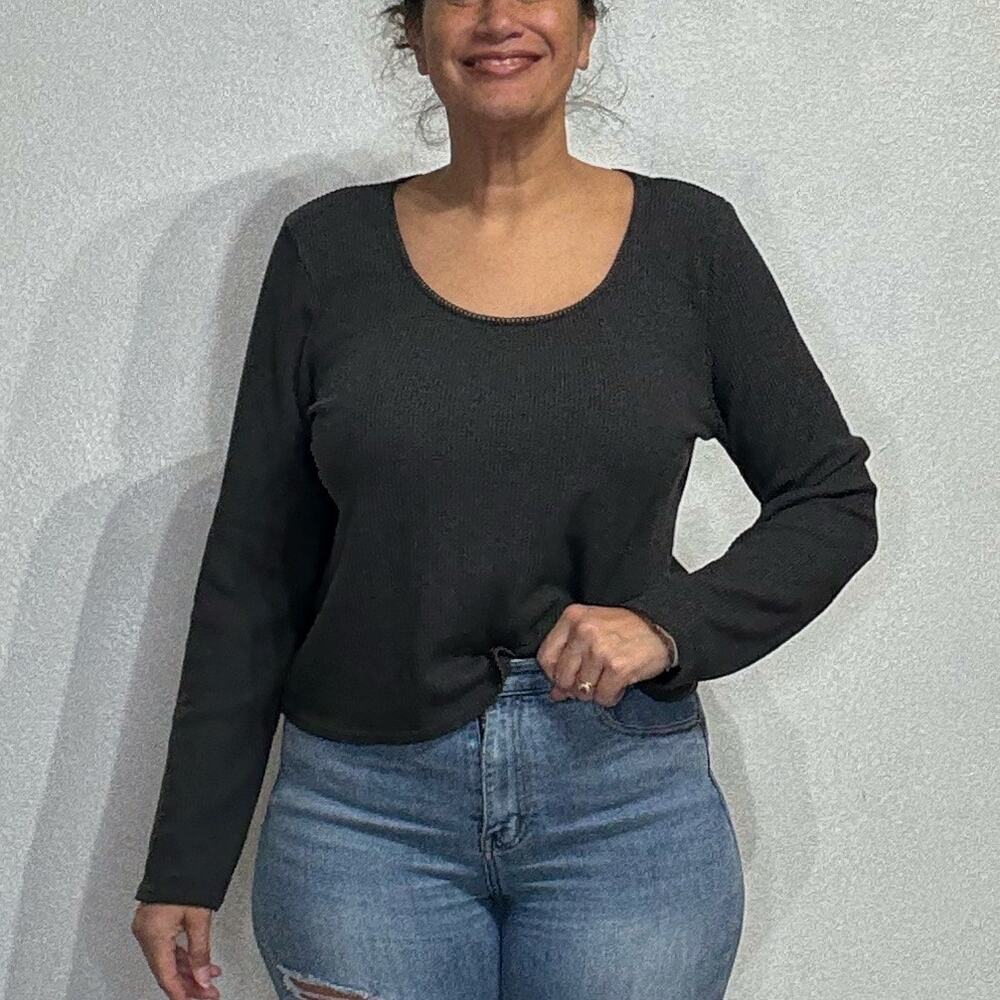 Aerie Black Waffle Knit Long Sleeve Top Sz XL